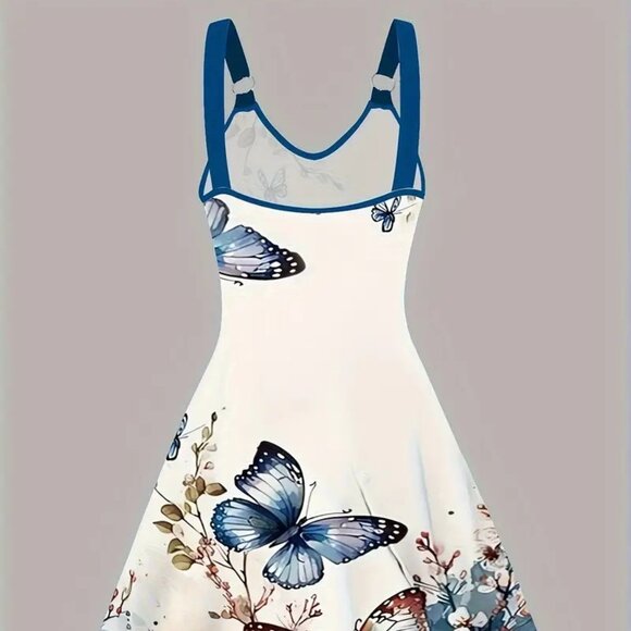 Women's Plus Size Butterfly Print Flattering Holiday Vacation Summer Dress 22W - Picture 4 of 12